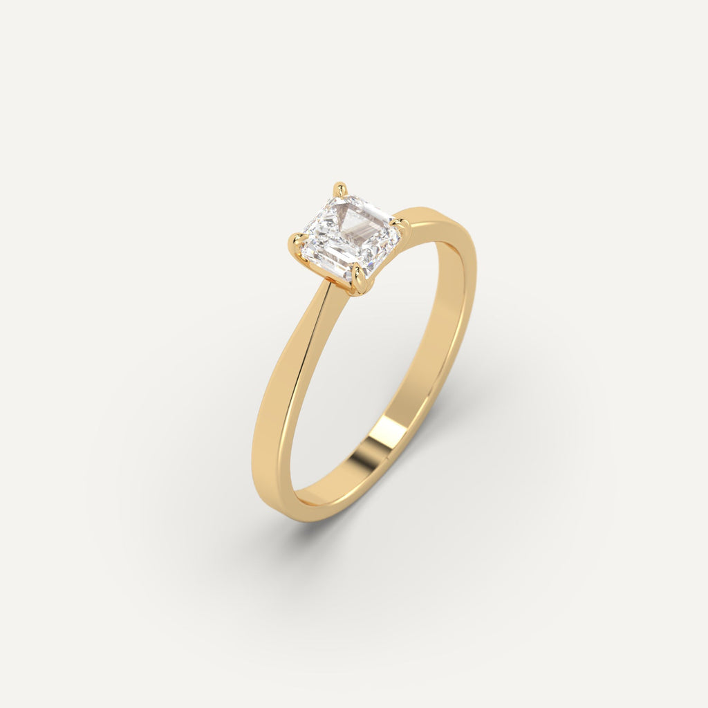 טבעת אירוסין זהב צהוב עם יהלום אשר 1 קראט