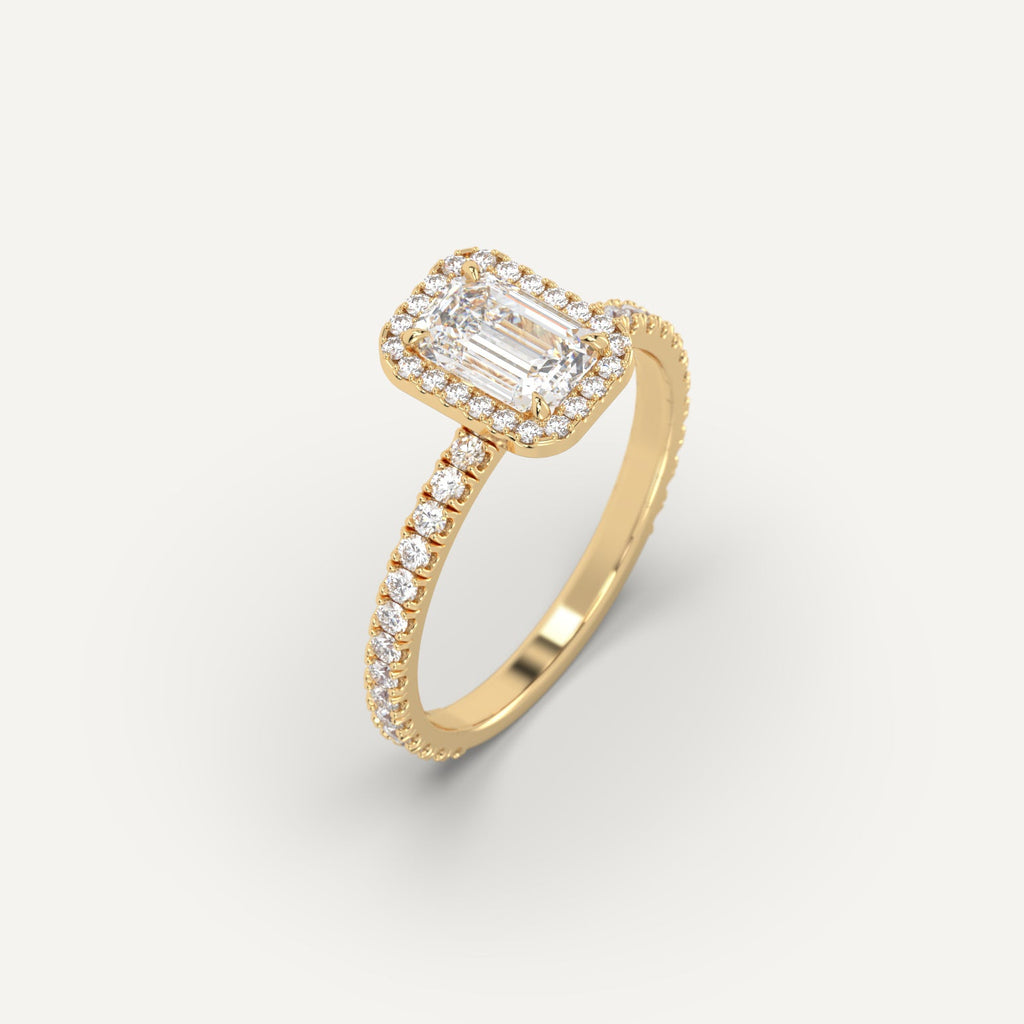 טבעת אירוסין זהב צהוב עם יהלום אמרלד 1 קראט