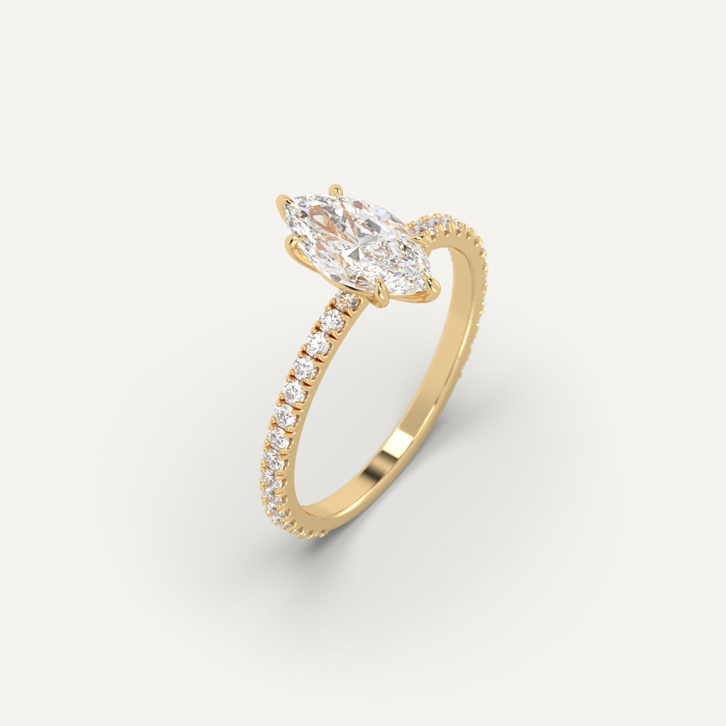 טבעת אירוסין זהב צהוב עם יהלום מרקיזה 1 קראט