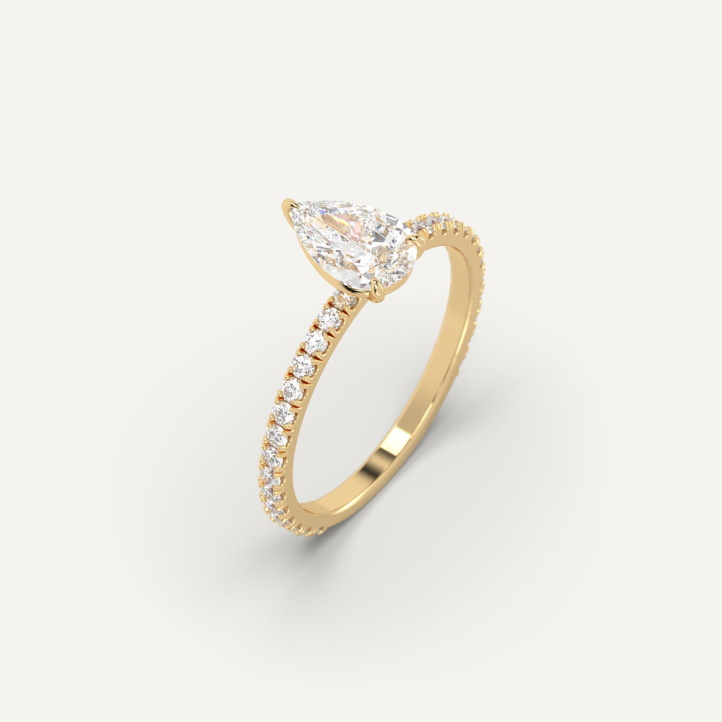 טבעת אירוסין זהב צהוב עם יהלום טיפה 1 קראט