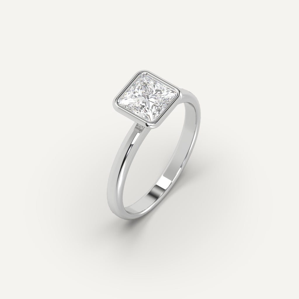 טבעת אירוסין זהב לבן עם יהלום פרינסס 1 קראט