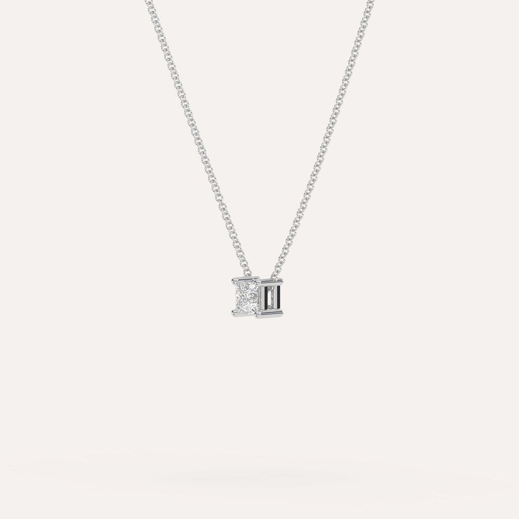 שרשרת יהלום אחד בודד פרינסס 1/4 קראט זהב לבן 14K