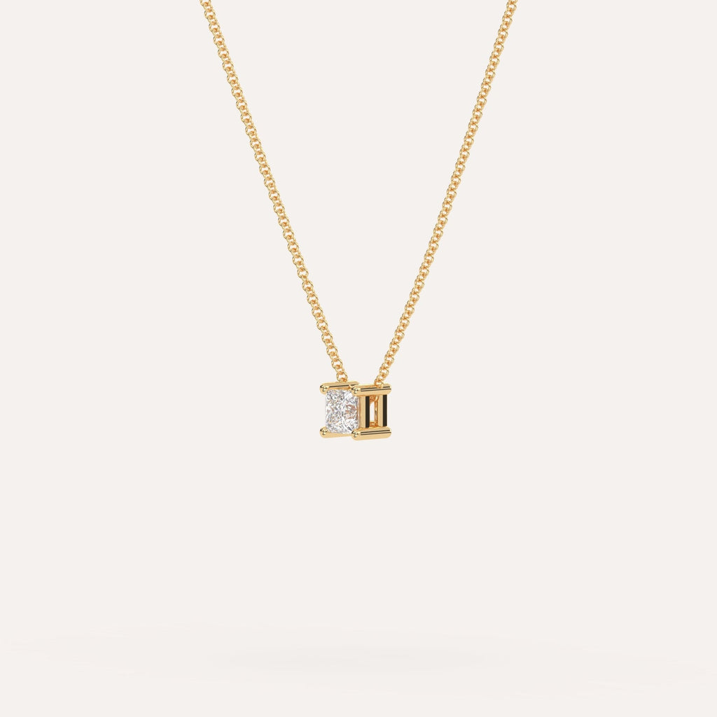 שרשרת יהלום אחד בודד פרינסס 1/4 קראט זהב צהוב 14K