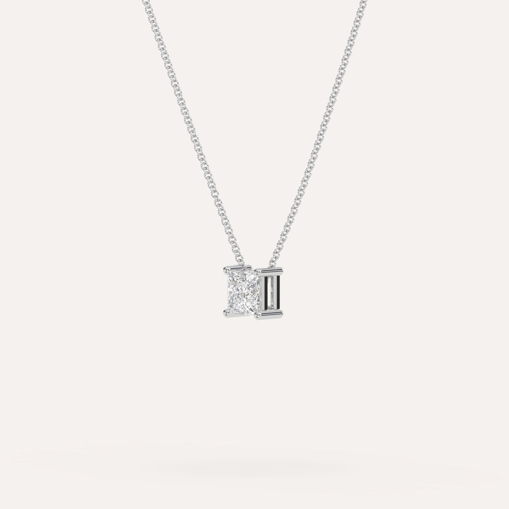 שרשרת יהלום אחד בודד פרינסס 1/2 קראט זהב לבן 14K