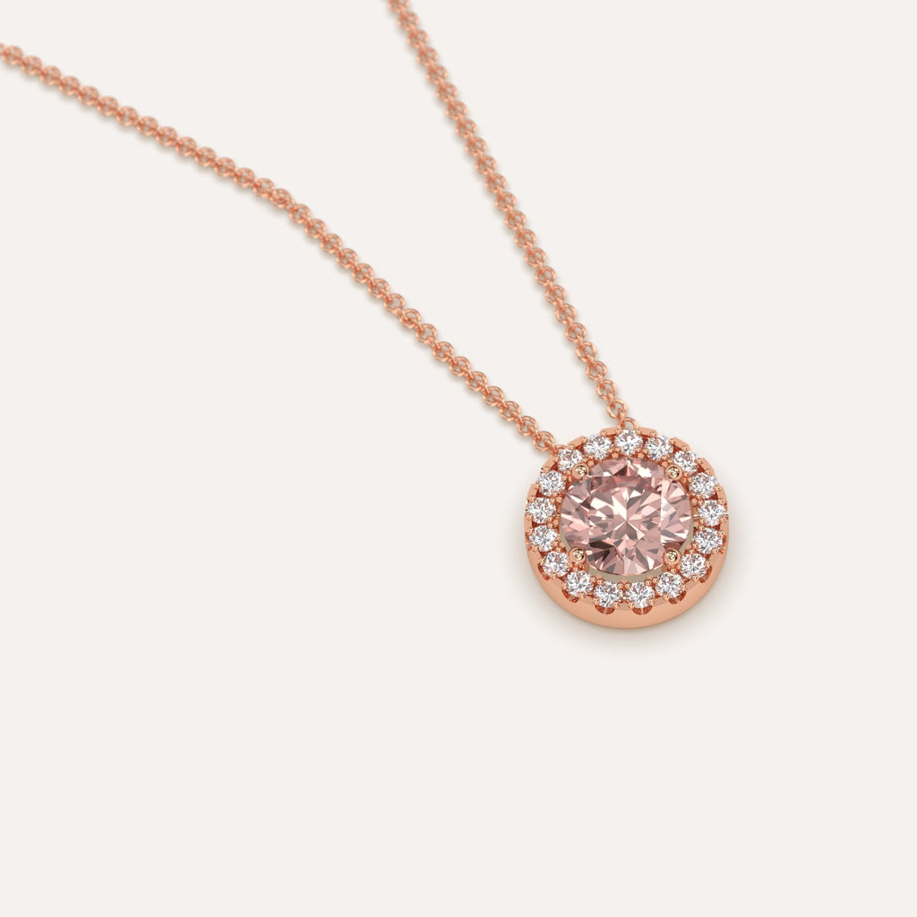 שרשרת יהלום ורוד עגול בודד זהב אדום 14K