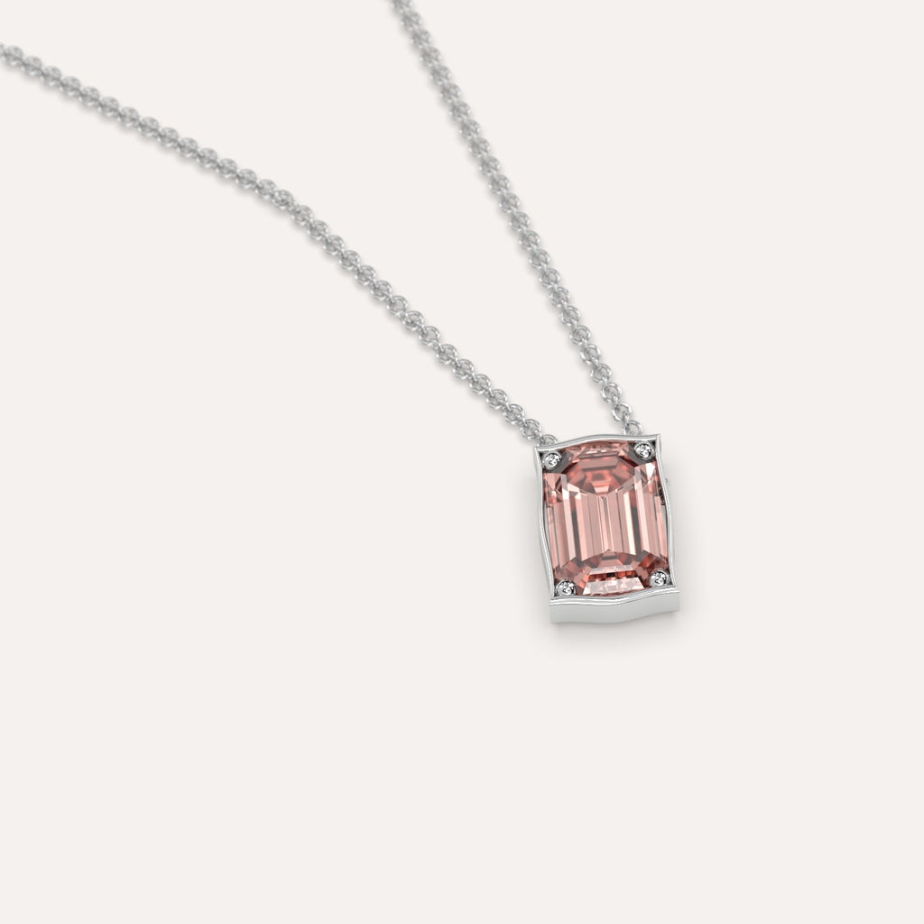 שרשרת יהלום ורוד אמרלד בודד זהב לבן 14K