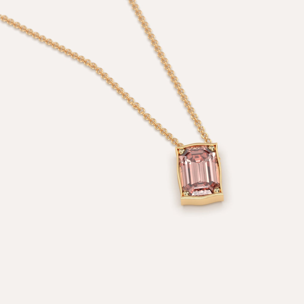 שרשרת יהלום ורוד אמרלד בודד זהב צהוב 14K