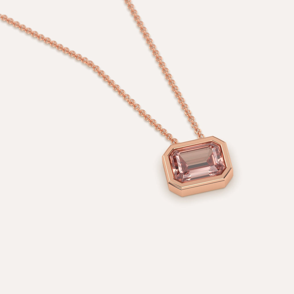 שרשרת יהלום ורוד אמרלד בודד זהב אדום 14K