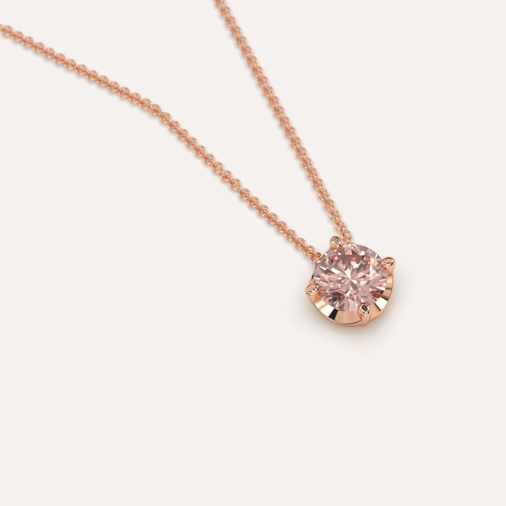 שרשרת יהלום ורוד עגול בודד זהב אדום 14K