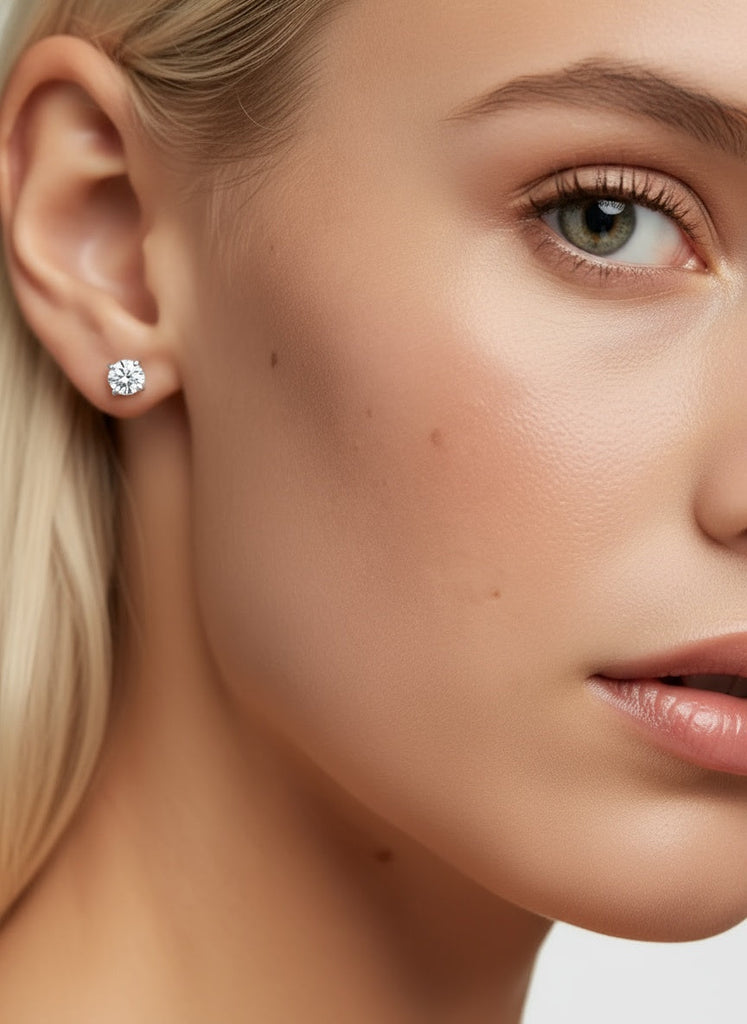 עגילי יהלומים לגבר או לאישה 1 קראט זהב לבן עגול מעבדה